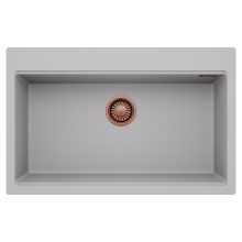 HD Infinity Grey 78 egymedencés gránit mosogatótálca, alpesi szürke színben, szálcsiszolt réz leeresztő szifonnal