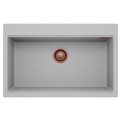 HD Infinity Grey 78 egymedencés gránit mosogatótálca, alpesi szürke színben, szálcsiszolt réz leeresztő szifonnal