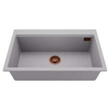 HD Infinity Grey 78 egymedencés gránit mosogatótálca, alpesi szürke színben, szálcsiszolt réz leeresztő szifonnal