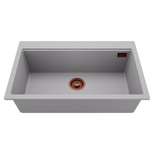 HD Infinity Grey 78 egymedencés gránit mosogatótálca, alpesi szürke színben, szálcsiszolt réz leeresztő szifonnal