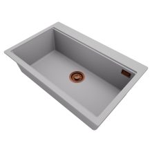 HD Infinity Grey 78 egymedencés gránit mosogatótálca, alpesi szürke színben, szálcsiszolt réz leeresztő szifonnal