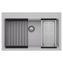 HD Infinity Grey 78 egymedencés gránit mosogatótálca szett, matt fekete csepegtetőráccsal és krómozott kosárral, alpesi szürke színben