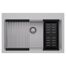 HD Infinity Grey 78 egymedencés gránit mosogatótálca szett, acél csepegtetőráccsal és matt fekete kosárral, alpesi szürke színben