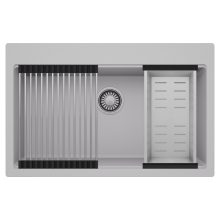 HD Infinity Grey 78 egymedencés gránit mosogatótálca szett, acél csepegtetőráccsal és kosárral, alpesi szürke színben