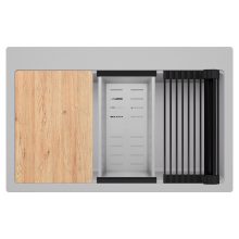 HD Infinity Grey 78 egymedencés gránit mosogatótálca szett, vágódeszkával, matt fekete csepegtetőráccsal és krómozott kosárral, alpesi szürke színben