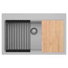 HD Infinity Grey 78 egymedencés gránit mosogatótálca szett, vágódeszkával, matt fekete csepegtetőráccsal, alpesi szürke színben