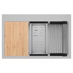   HD Infinity Grey 78 egymedencés gránit mosogatótálca szett, vágódeszkával, acél csepegtetőráccsal és kosárral, alpesi szürke színben