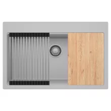 HD Infinity Grey 78 egymedencés gránit mosogatótálca szett, vágódeszkával, acél csepegtetőráccsal, alpesi szürke színben