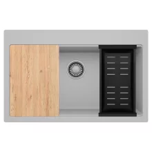 HD Infinity Grey 78 egymedencés gránit mosogatótálca szett, vágódeszkával, matt fekete csepegtetőkosárral, alpesi szürke színben