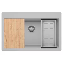 HD Infinity Grey 78 egymedencés gránit mosogatótálca szett, vágódeszkával, acél csepegtetőkosárral, alpesi szürke színben