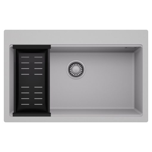 HD Infinity Grey 78 egymedencés gránit mosogatótálca szett, matt fekete csepegtetőkosárral, alpesi szürke színben