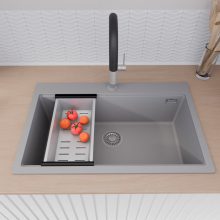 HD Infinity Grey 78 egymedencés gránit mosogatótálca szett, acél csepegtetőkosárral, alpesi szürke színben