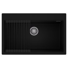 HD Infinity Black 78 egymedencés gránit mosogatótálca szett, matt fekete csepegtetőráccsal, matt fekete színben, szálcsiszolt króm leeresztő szifonnal