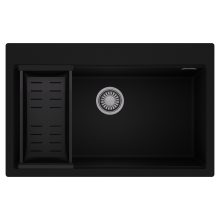 HD Infinity Black 78 egymedencés gránit mosogatótálca szett, matt fekete csepegtetőkosárral, matt fekete színben, szálcsiszolt króm leeresztő szifonnal