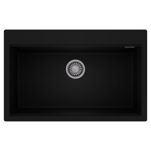 HD Infinity Black 78 egymedencés gránit mosogatótálca, matt fekete színben, szálcsiszolt króm leeresztő szifonnal