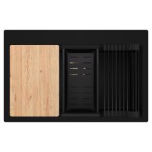 HD Infinity Black 78 egymedencés gránit mosogatótálca szett, vágódeszkával, matt fekete csepegtetőráccsal és kosárral, matt fekete színben, szálcsiszolt arany leeresztő szifonnal