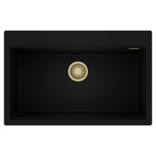 HD Infinity Black 78 egymedencés gránit mosogatótálca, matt fekete színben, szálcsiszolt arany leeresztő szifonnal