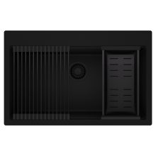 HD Infinity Black 78 egymedencés gránit mosogatótálca szett, matt fekete csepegtetőráccsal és kosárral, matt fekete színben, matt fekete leeresztő szifonnal