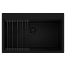 HD Infinity Black 78 egymedencés gránit mosogatótálca szett, matt fekete csepegtetőráccsal, matt fekete színben, matt fekete leeresztő szifonnal