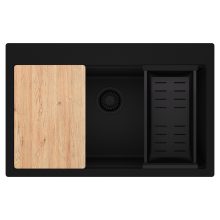 HD Infinity Black 78 egymedencés gránit mosogatótálca szett, vágódeszkával, matt fekete csepegtetőkosárral, matt fekete színben, matt fekete leeresztő szifonnal