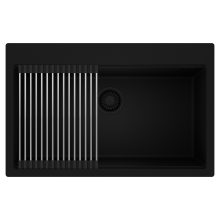 HD Infinity Black 78 egymedencés gránit mosogatótálca szett, acél csepegtetőráccsal, matt fekete színben, matt fekete leeresztő szifonnal