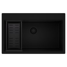 HD Infinity Black 78 egymedencés gránit mosogatótálca szett, matt fekete csepegtetőkosárral, matt fekete színben, matt fekete leeresztő szifonnal