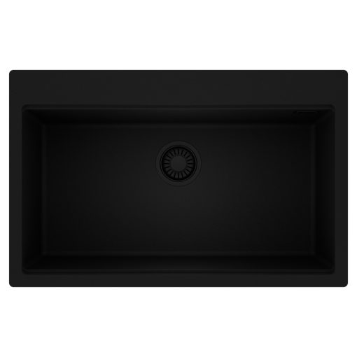 HD Infinity Black 78 egymedencés gránit mosogatótálca, matt fekete színben, matt fekete leeresztő szifonnal