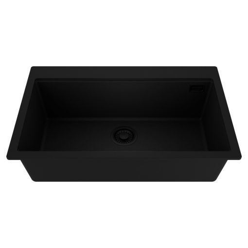 HD Infinity Black 78 egymedencés gránit mosogatótálca, matt fekete színben, matt fekete leeresztő szifonnal