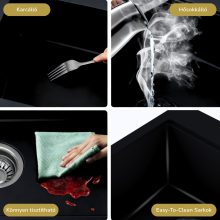 HD Infinity Black 78 egymedencés gránit mosogatótálca, matt fekete színben, matt fekete leeresztő szifonnal