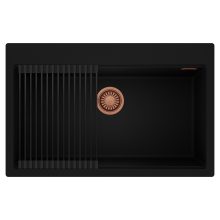 HD Infinity Black 78 egymedencés gránit mosogatótálca szett, matt fekete csepegtetőráccsal, matt fekete színben, szálcsiszolt réz leeresztő szifonnal