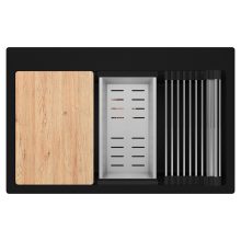 HD Infinity Black 78 egymedencés gránit mosogatótálca szett, vágódeszkával, acél csepegtetőráccsal és kosárral, matt fekete színben, szálcsiszolt réz leeresztő szifonnal