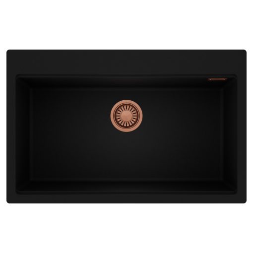 HD Infinity Black 78 egymedencés gránit mosogatótálca, matt fekete színben, szálcsiszolt réz leeresztő szifonnal