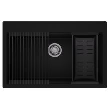 HD Infinity Black 78 egymedencés gránit mosogatótálca szett, matt fekete csepegtetőráccsal és kosárral, matt fekete színben