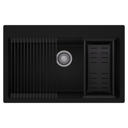 HD Infinity Black 78 egymedencés gránit mosogatótálca szett, matt fekete csepegtetőráccsal és kosárral, matt fekete színben