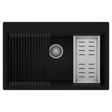 HD Infinity Black 78 egymedencés gránit mosogatótálca szett, matt fekete csepegtetőráccsal és krómozott kosárral, matt fekete színben