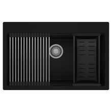 HD Infinity Black 78 egymedencés gránit mosogatótálca szett, acél csepegtetőráccsal és matt fekete kosárral, matt fekete színben