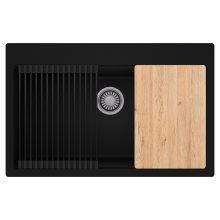 HD Infinity Black 78 egymedencés gránit mosogatótálca szett, vágódeszkával, matt fekete csepegtetőráccsal, matt fekete színben