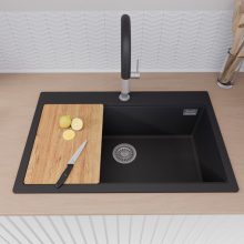 HD Infinity Black 78 egymedencés gránit mosogatótálca szett, vágódeszkával, matt fekete csepegtetőráccsal, matt fekete színben