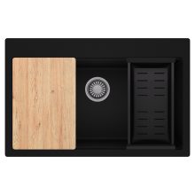 HD Infinity Black 78 egymedencés gránit mosogatótálca szett, vágódeszkával, matt fekete csepegtetőkosárral, matt fekete színben