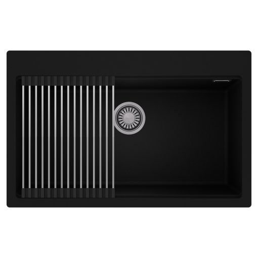 HD Infinity Black 78 egymedencés gránit mosogatótálca szett, acél csepegtetőráccsal, matt fekete színben