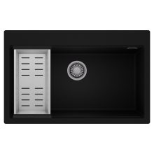 HD Infinity Black 78 egymedencés gránit mosogatótálca szett, acél csepegtetőkosárral, matt fekete színben