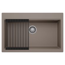 HD Infinity Tortora 78 egymedencés gránit mosogatótálca szett, matt fekete csepegtetőráccsal, tortora színben, szálcsiszolt króm leeresztő szifonnal