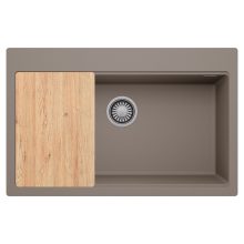 HD Infinity Tortora 78 egymedencés gránit mosogatótálca, vágódeszkával, tortora színben, szálcsiszolt króm leeresztő szifonnal