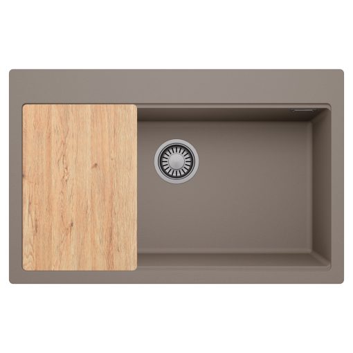 HD Infinity Tortora 78 egymedencés gránit mosogatótálca, vágódeszkával, tortora színben, szálcsiszolt króm leeresztő szifonnal