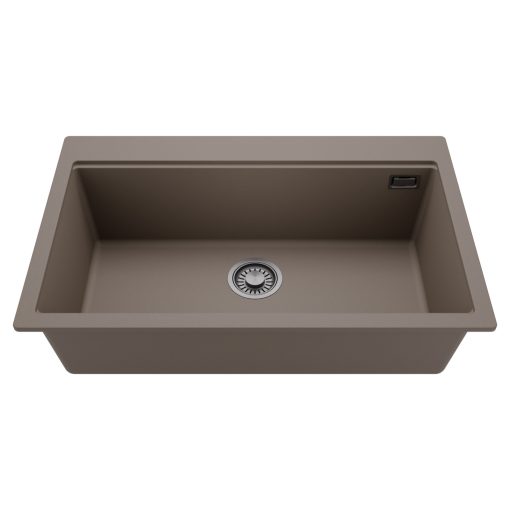 HD Infinity Tortora 78 egymedencés gránit mosogatótálca, tortora színben, szálcsiszolt króm leeresztő szifonnal