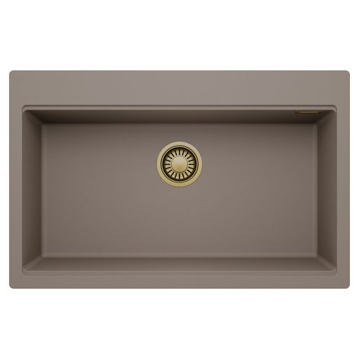 HD Infinity Tortora 78 egymedencés gránit mosogatótálca, tortora színben, szálcsiszolt arany leeresztő szifonnal