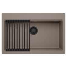 HD Infinity Tortora 78 egymedencés gránit mosogatótálca szett, matt fekete csepegtetőráccsal, tortora színben, matt fekete leeresztő szifonnal