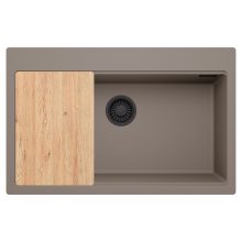 HD Infinity Tortora 78 egymedencés gránit mosogatótálca, vágódeszkával, tortora színben, matt fekete leeresztő szifonnal