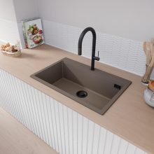 HD Infinity Tortora 78 egymedencés gránit mosogatótálca, vágódeszkával, tortora színben, matt fekete leeresztő szifonnal