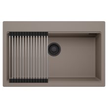 HD Infinity Tortora 78 egymedencés gránit mosogatótálca szett, acél csepegtetőráccsal, tortora színben, matt fekete leeresztő szifonnal